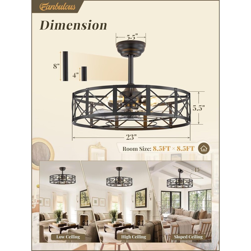 Fanbulous 23 Inch Fandelier Caged Ceiling Fans with Lights and