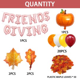 Friendsgiving Party Decorations,Includes Rose Gold "FRIENDS GIVING" Foil Banner,Large Maple Leaf Balloons for Friends Themed Friendsgiving Decorations,Thanksgiving Fall Decor. (Rose Gold )