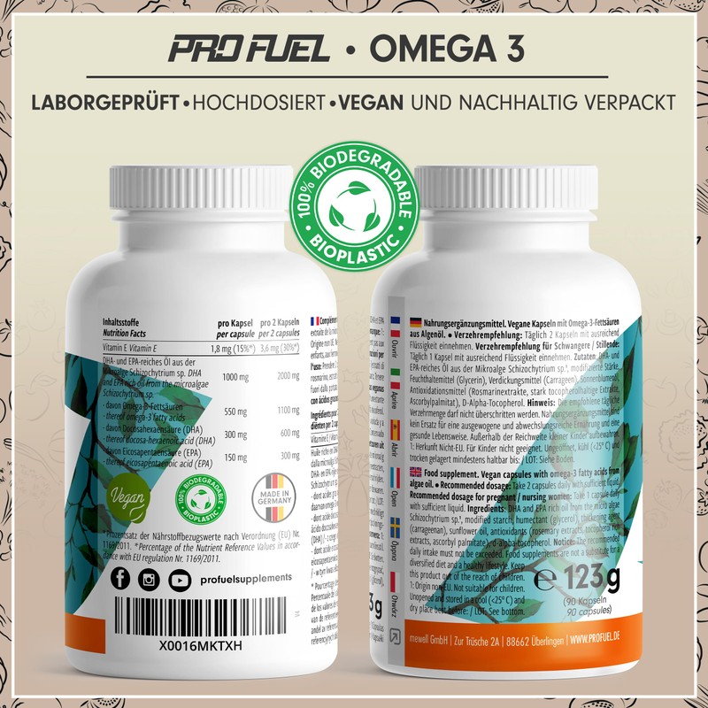 Omega-3 Vegan Capsules 180x - 2000 mg Algae Oil per