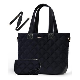 Prite Tote Bag for Women Puffer Shoulder Tote with Compartment Quilted Work Bag with Laptop Sleeve(Black)