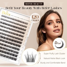 BEFER Lash Clusters Kit, 120 Pcs 3D Curl Eyelash Clusters Volume Individual Lashes Extensions 10-16MM Wispy Eyelash with Tweezers DIY At Home(Vigor, ZE02,Kit)