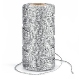 G2PLUS 100M Decorative Metallic String - 1.5mm Silver Twine String - Sparkle Bakers Thread Twine- Jewelry Thread Cord for DIY Crafts Gift Wrapping & Wedding Favors