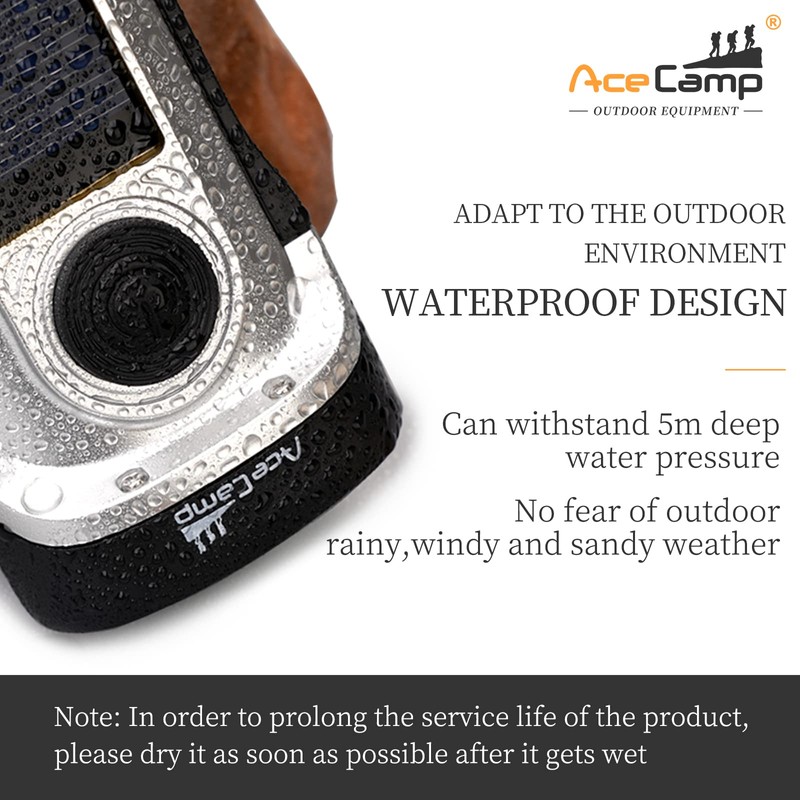 AceCamp Flashlight Hand Crank Solar Powered, IPX6 Emergency Flashlight, Outdoor