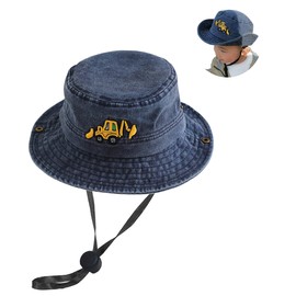 Excavator Toddler Baby Bucket Hats for Kids UV Protection Beach Hat Kids Camping Fishing Hat for Boy 2-8 Years Navy