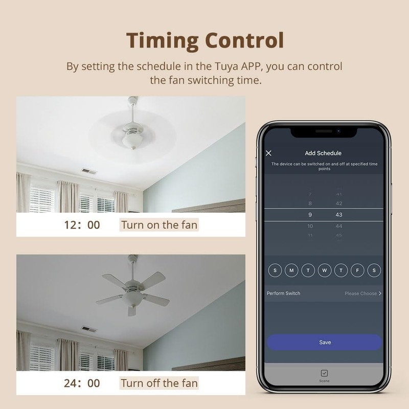 Yagusmart Zigbee Smart Fan Switch, 1 Gang 1 Way, Speed