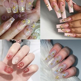 1Bow Star Nail Charms for Nails 3D Gold Nail Art Charms Star Moon Nail Jewelry Metallic Nail Studs Rhinestones Mixed Steel Ball Pearl Nail Gems for Acrylic Nails Kit DIY Craft Nail Decoration Supplies