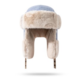 Clape Men's Trapper Hat with Faux Fur Windproof Bomber Cap Snow Eskimo Hat for Cold Weather Ushanka Russian Hats, Blue