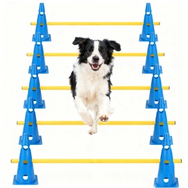 Juego de conos de agilidad para perros, 10er conos de agilidad de 12.5 pulgadas y varillas de agilidad de 5er de 31.5 pulgadas, barra transversal ajus