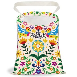 DELORIGIN Abstract Birds Flowers Print Car Trash Bag Hanging Garbage Bag with Snap Buttons Car Back Seat Trash Storage Portable Dustbin for Women Car Interior Accessories Travel Camping