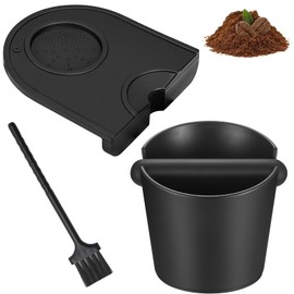WUERKIYA Coffee Knock Box, Coffee Grounds Container, Espresso Grounds Bin Knock Box with Anti-Skid Pad and Small Brush for Coffee Grounds with Removable Knock Bar Black