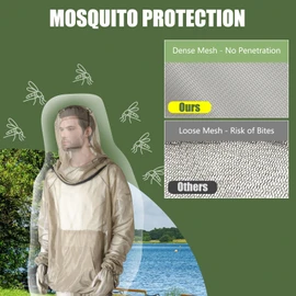 2-Piece Net Suit XXL, Zippered Hood Jacket & Gloves Set, Thickened Breathable Mesh, Adjustable Fit for Upper Body Protection, Unisex Lightweight Outdoor Gear for Camping, Fishing, Hiking, Gardening
