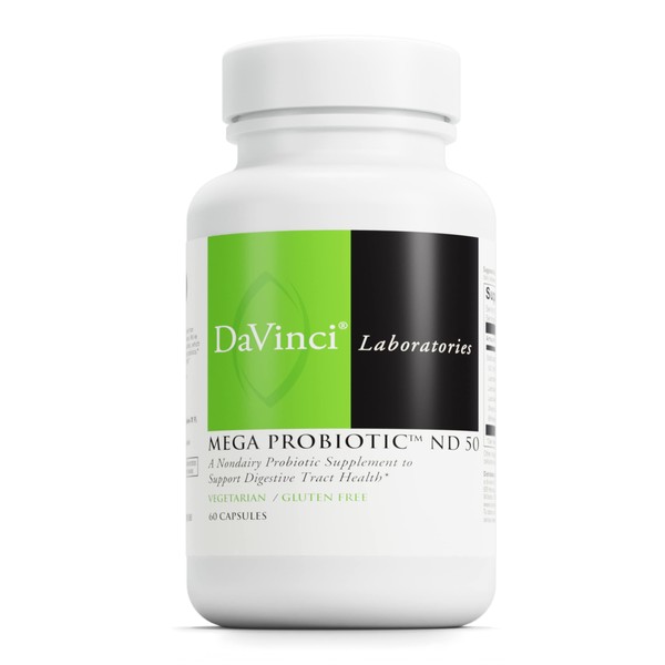 DaVinci Labs Mega Probiotic ND 50 - Non-Dairy Probiotic Supplement with Prebiotic to Support Digestive Health and Immune System - With Nondairy Probiotic Complex - Gluten-Free - 60 Vegetarian Capsules