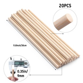 ONUPGO 20 PCS Dowel Rods, 3/8 x 12 Inch Wooden Dowels Craft Wood Sticks Unfinished Natural Bamboo Doweling Rods for Crafts and DIYers