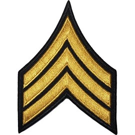 Papapatch Chevrons Sergeant E-5 Stripes US Army Rank Sew on Iron on Arms Shoulder Embroidered Applique Patch - Black and Gold (1 Piece) (IRON-E5-BK-GOLD-02)