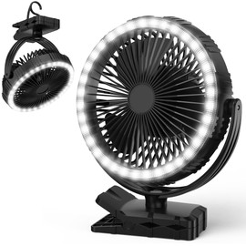 Battery Operated Fan, 10000mAh Camping Fan Battery Powered, 8' Rechargeable Portable Desk Fan for Bedroom Office, Cordless Clip on Fan with Hook, Light for Golf Cart Outdoor Camping Tent RV Car Bed | Cmyfato