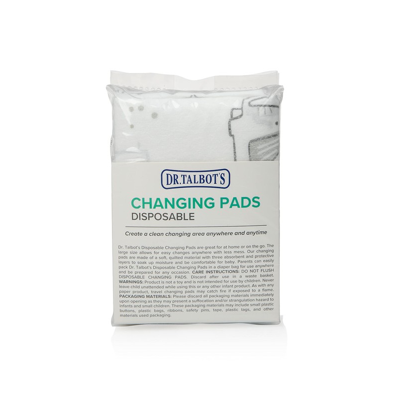 Dr. Talbot's Disposable Changing Pads, Absorbent Travel Diaper, Gray Elephant