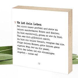 Wunderpixel® Holzbild Es ist dein Leben - 15x15x2cm zum Hinstellen/Aufhängen, echter Fotodruck mit Spruch auf Holz - schwarz-weißes Wand-Bild Aufsteller Zuhause Dekoration Geschenk-Idee Achtsamkeit