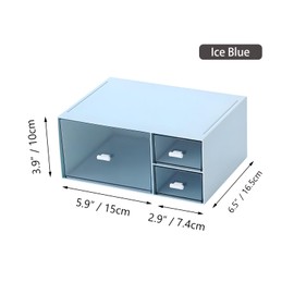 OSteed Desktop Stackable Storage 3 Drawers, Blue Plastic Stationery Drawer Organiser, Makeup Desk Organiser Storage Box, Small Drawers Storage Unit, 1 Deep Layer