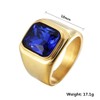 PMTIER Men's Stainless Steel Gold Plated Ring with Square Blue