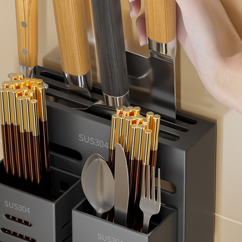 Utensil Holder Stainless Steel Wall Mount Chopstick Draining Storage Shelf