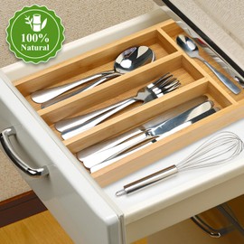 Bamboo Silverware Drawer Organizer Small Cutlery Tray Wooden Kitchen Utensil Drawer Organizer Skinny Flatware Caddy Wood Utensil Holder Drawer Spoon Fork Cutlery Organizer Narrow Silverware Tray