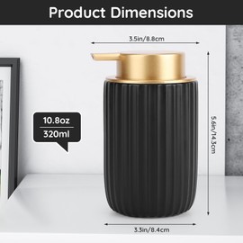 Segbeauty Shampoo and Conditioner Dispenser, 320ml Dish Soap Dispenser, Black Soap Dispenser in Ceramic, Empty Shampoo Dispenser, Pump Bottle Dispenser for Kitchen and Bathroom