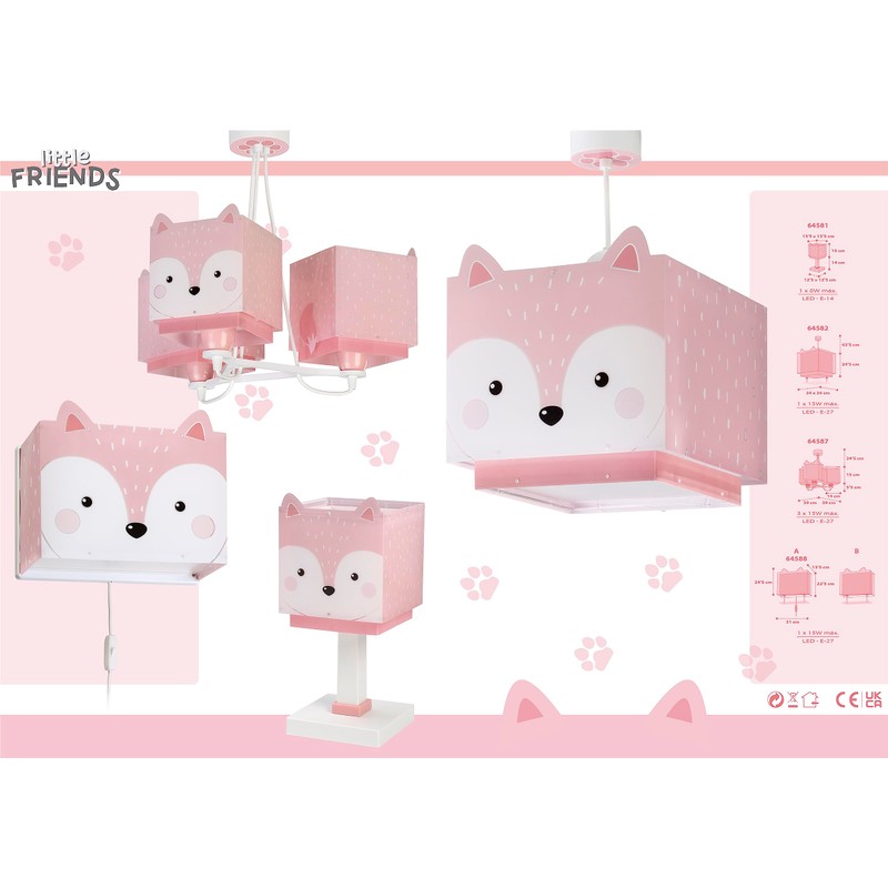 Dalber Children's Lamp Pendant Light Little Fox Animals Rose