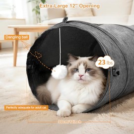 Ownpets Túnel para Gatos, Juguetes para Gatos Tunel, 3 Vías con Pelota Colgante, Tela Oxford, Extensible, Plegable y Resistente al Desgarro, Túnel para Interior, Gatitos, Perros y Conejos, 30cm, Gris