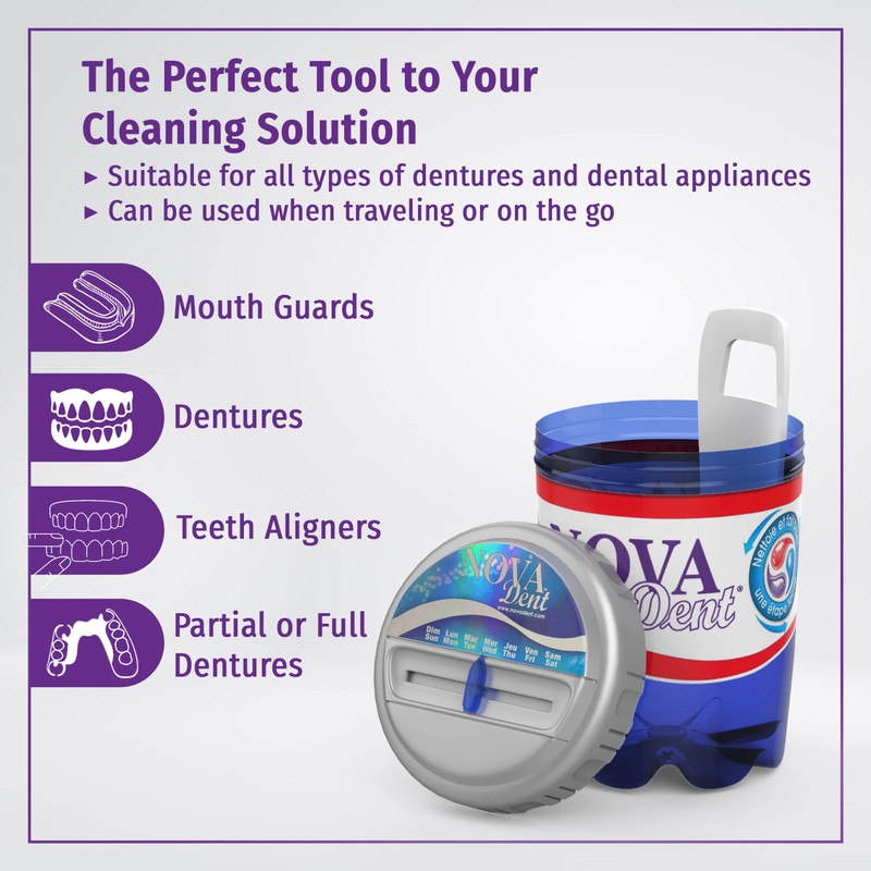 Novadent Dentures Cleaner Soaking Bath – Cleaning Container for Dental