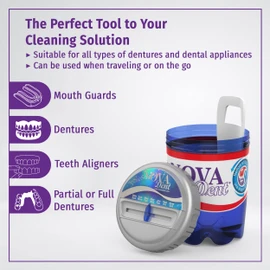 Novadent Dentures Cleaner Soaking Bath – Cleaning Container for Dental Appliances’ Solution (With Day Reminder)
