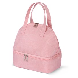 Autrucker Insulated Double Compartment Lunch Bags for Women, Insulated Tote Bag for Man, Light Weight and Portable Lunch Box for School Picnic Camping Travel (Pink)
