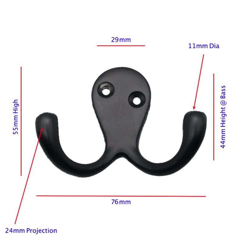 EAI Twin Robe Hook Matt Black - Pack of 4