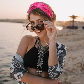 YAHPERN Crystal Knotted Headband for Women Sparkly Rhinestone Jeweled Headbands Gold Beads Embellished Headband Wide Top Knot Velvet Hairbands Fashion Hair Accessory