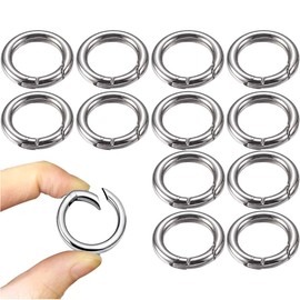 Pack of 12 Key Ring Rings 28 mm Stainless Steel Spring Clasp Round Spring O-Ring Key Ring DIY Key Ring Accessories Carabiner Round Ring Carabiner Small Carabiner Hook Carabiner Ring (Silver)