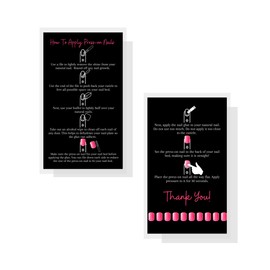 Boutique Marketing LLC Press-On Nail Application Instructions Cards | 50 Pack | 2x3.5inch inch Business Card Size | DIY Press-On Nail Kit | Black and Pink Design,black, pink, white