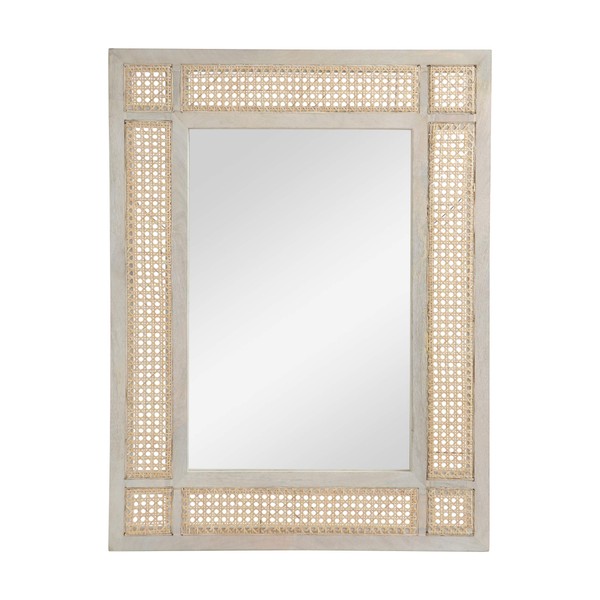 Great Deal Furniture Hazel Boho Mirror with Wicker Caning, Natural