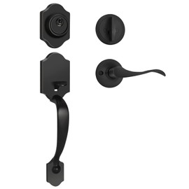 Haidms Matte Black Front Door Handle and Deadbolt Set, Front Door Lock Set, Weather Resistant Entry Door Locksets with Deadbolt Single Cylinder, Exterior Door Handle with Reversible Handle Lever