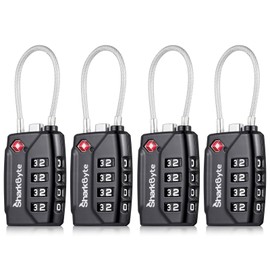 SharkByte TSA Approved Suitcase Locks - 4 Digit Security Travel Combination Padlock, Flexible Cable Wire, Travel Lock for Suitcase, Luggage Locks, Suitcase Travel Bag