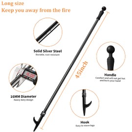 Fire Pit Poker for Fireplace, 31 Inches Extra Long Sturdy Fire Pit for Camping, Wood Stove, Outdoor and Indoor Use, Rust Resistant Stainless Steel Black