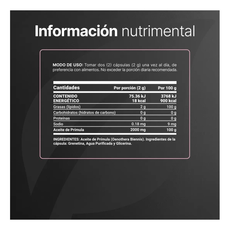 Aceite Prímula 180 Cápsulas 2000 Por Porción Onagra Evening Primrose