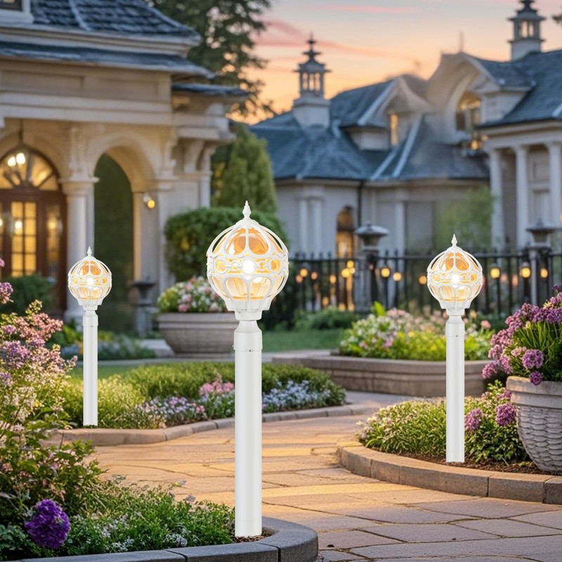 Outdoor Lamp Post Lights for Lawn Yard Driveway, White Outside