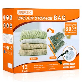 AGPTEK 12 Pack Vacuum Storage Bags(3 Jumbo/Large/Medium/Small) Compression Storage Bags for Blankets Clothes, Space Saver Vacuum Seal Bags for Clothing Bedding Travelling Luggage(Electric Pump)