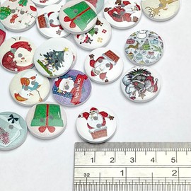 Libiline 100pcs 20mm(3/4") Christmas Wood Buttons 4 Holes Craft Clothes Sewing Button Santa Tree Claus Snowflake Deer Jinglebell