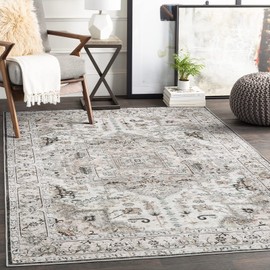 xilixili Area Rug 6x9 - Anti-Slip Backing Washable Rug - Stain Resistant Rugs for Living Room,Bedroom & Dining Room,Vintage Printed Area Rugs (Brown/Ivory,6'x9')