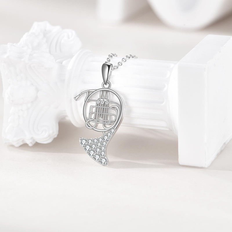 French Horn Necklace Sterling Silver Music Instrument French Horn Jewelry
