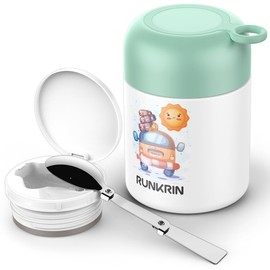 Runkrin 16oz Insulated Food Jar, Leak-Proof Stainless Steel Thermos with Spoon, Double Wall Vacuum Lunch Box, Portable Thermal Bento for Hot Food, Ideal for School Work Travel Kids & Adults