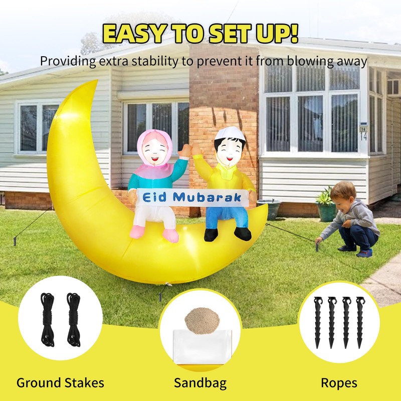 Dawdix 5FT Ramadan & Eid Mubarak Inflatable Decorations with LED