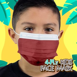 Ceybo ASTM Level 3 Disposable 4-Ply Kids Face Mask - Made in USA Filtration Efficiency ≥ 98% with Extenders (20 Pack, Red + Black)