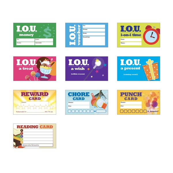 IOU Cards - Busy Parent's Survival Kit - Coupons Vouchers Reward Chores Reading Punch Cards, I.O.U. Money