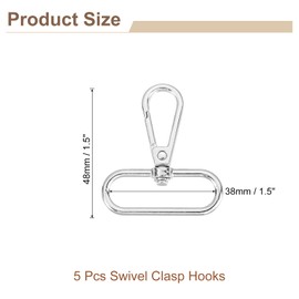 sourcing map 5Pcs Swivel Clasp Hooks, Swivel Purse Clips, 1.5" ID x 1.89" Length 360° Metal Trigger Snap Hooks Lobster Claw Clasps for Keychain Purse Lanyard DIY, Silver